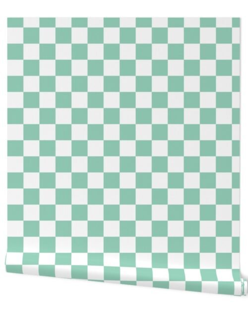2" Checked Checkerboard Merry Bright Christmas Pattern in Mint Green and White Square Checked Wallpaper