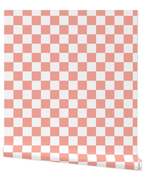 2" Checked Checkerboard Merry Bright Christmas Pattern in Peach and White Square Checked Wallpaper