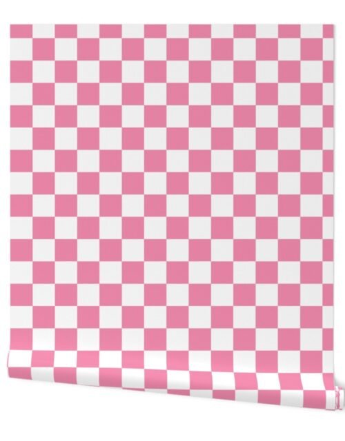 2" Checked Checkerboard Merry Bright Christmas Pattern in Rose Pink and White Square Checked Wallpaper
