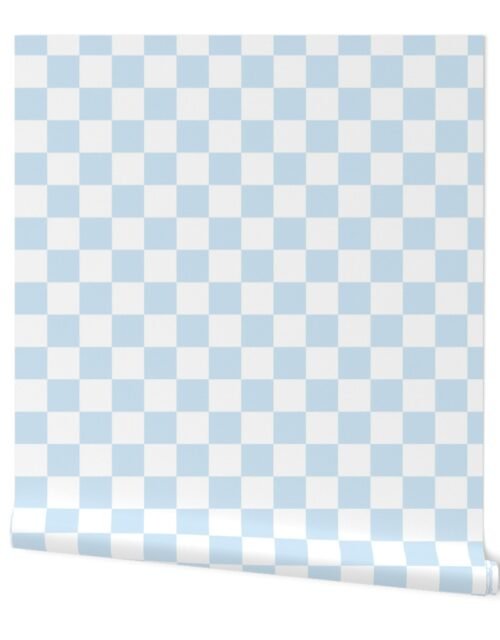 2" Checked Checkerboard Merry Bright Christmas Pattern in Pastel Blue and White Square Checked Wallpaper
