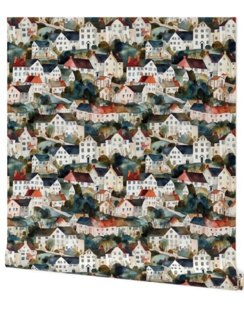 Small English Village Houses in Watercolor Wallpaper