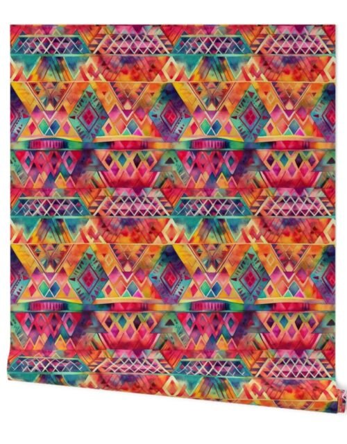 Small Bright Watercolor Aztec Geometric Pattern Wallpaper