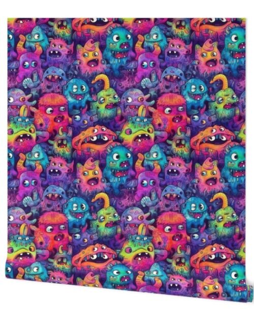 Cute Halloween Monster Watercolor Doodles in  Bright Colors Wallpaper