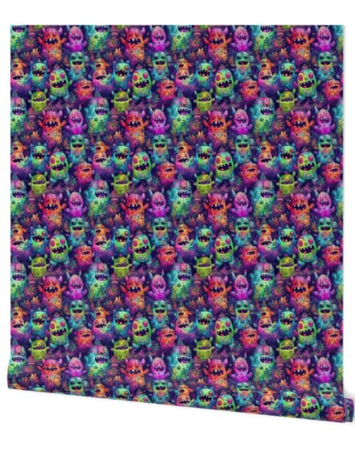 Small Cute Halloween Monster Watercolor Doodles in  Bright Colors Wallpaper