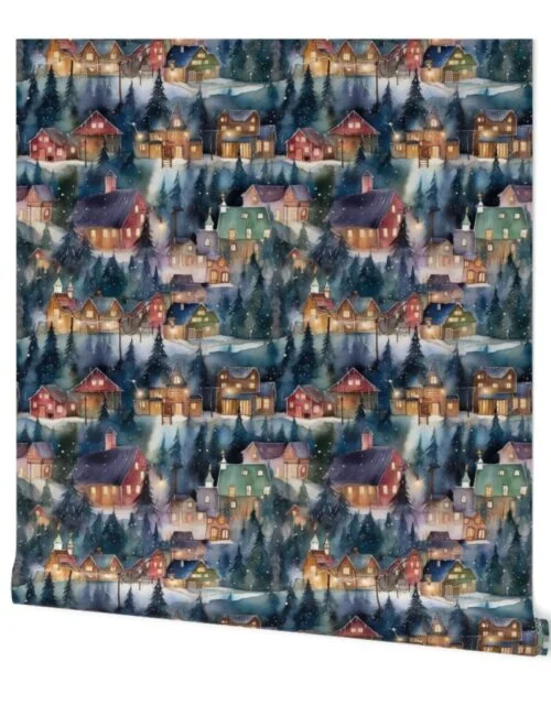 Montana  Christmas at Midnight Street Watercolor Wallpaper