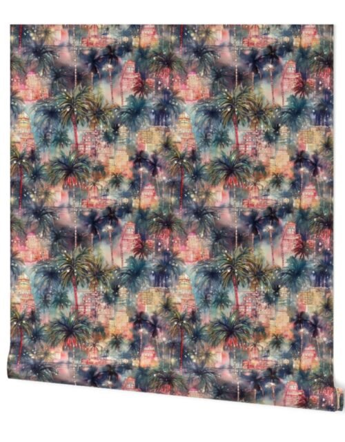Miami City Christmas Streets Watercolor Wallpaper