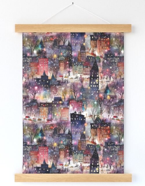 New York City Christmas Street Watercolor Wall Hanging
