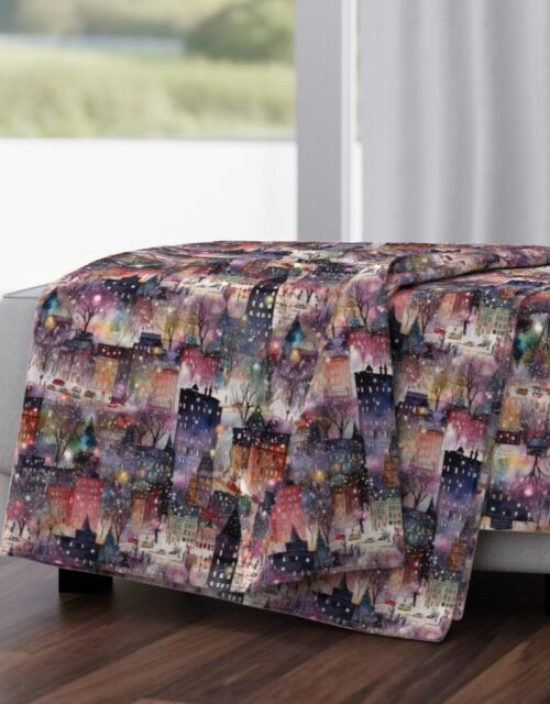 New York City Christmas Street Watercolor Throw Blanket