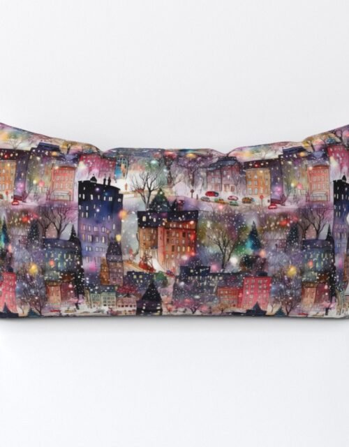 New York City Christmas Street Watercolor Lumbar Throw Pillow