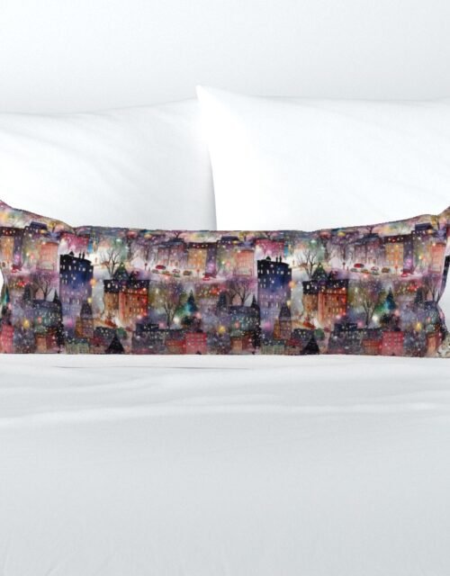 New York City Christmas Street Watercolor Extra Long Lumbar Pillow
