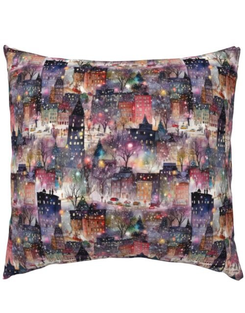 New York City Christmas Street Watercolor Euro Pillow Sham