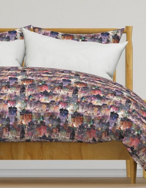 New York City Christmas Street Watercolor Duvet Cover