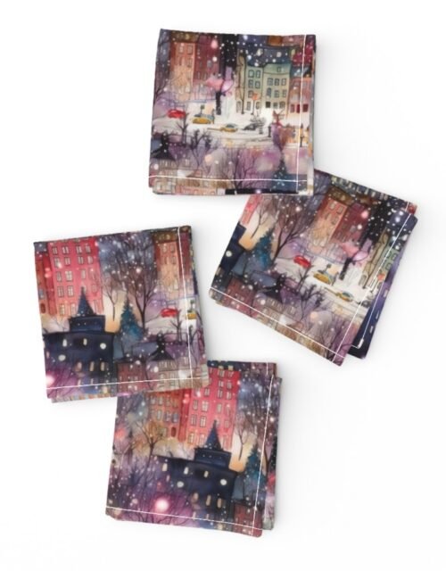 New York City Christmas Street Watercolor Cocktail Napkins