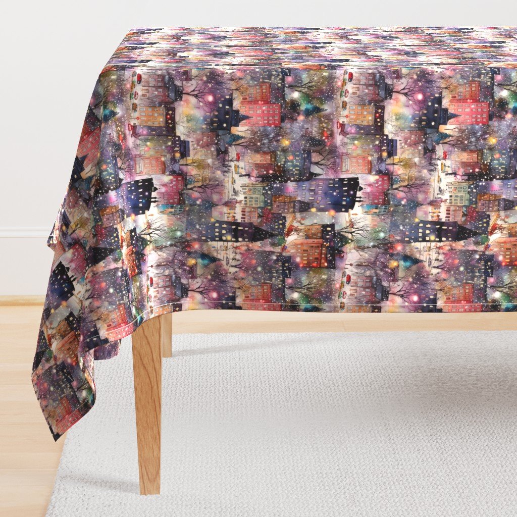 New York City Christmas Street Watercolor Rectangular Tablecloth New York City Christmas Street Watercolor Rectangular Tablecloth