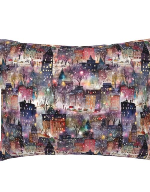 New York City Christmas Street Watercolor Standard Pillow Sham