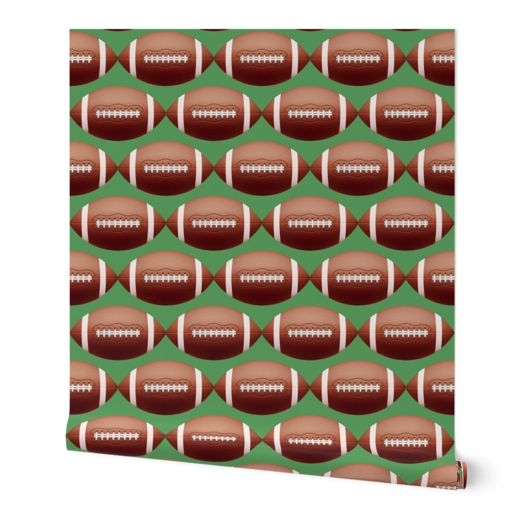 8 inch Gridiron American Pigskin Football with Lacing and Stitching on Field Green Wallpaper 8 inch Gridiron American Pigskin Football with Lacing and Stitching on Field Green Wallpaper