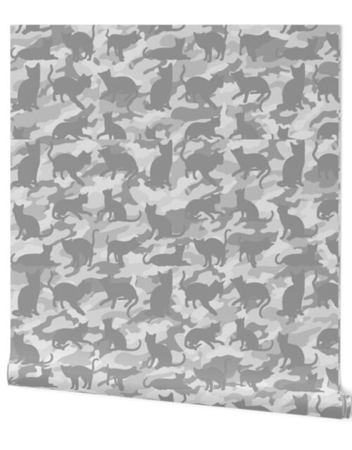 Camo Cats Camouflage in Snowcat White and Grey Smallscale Wallpaper