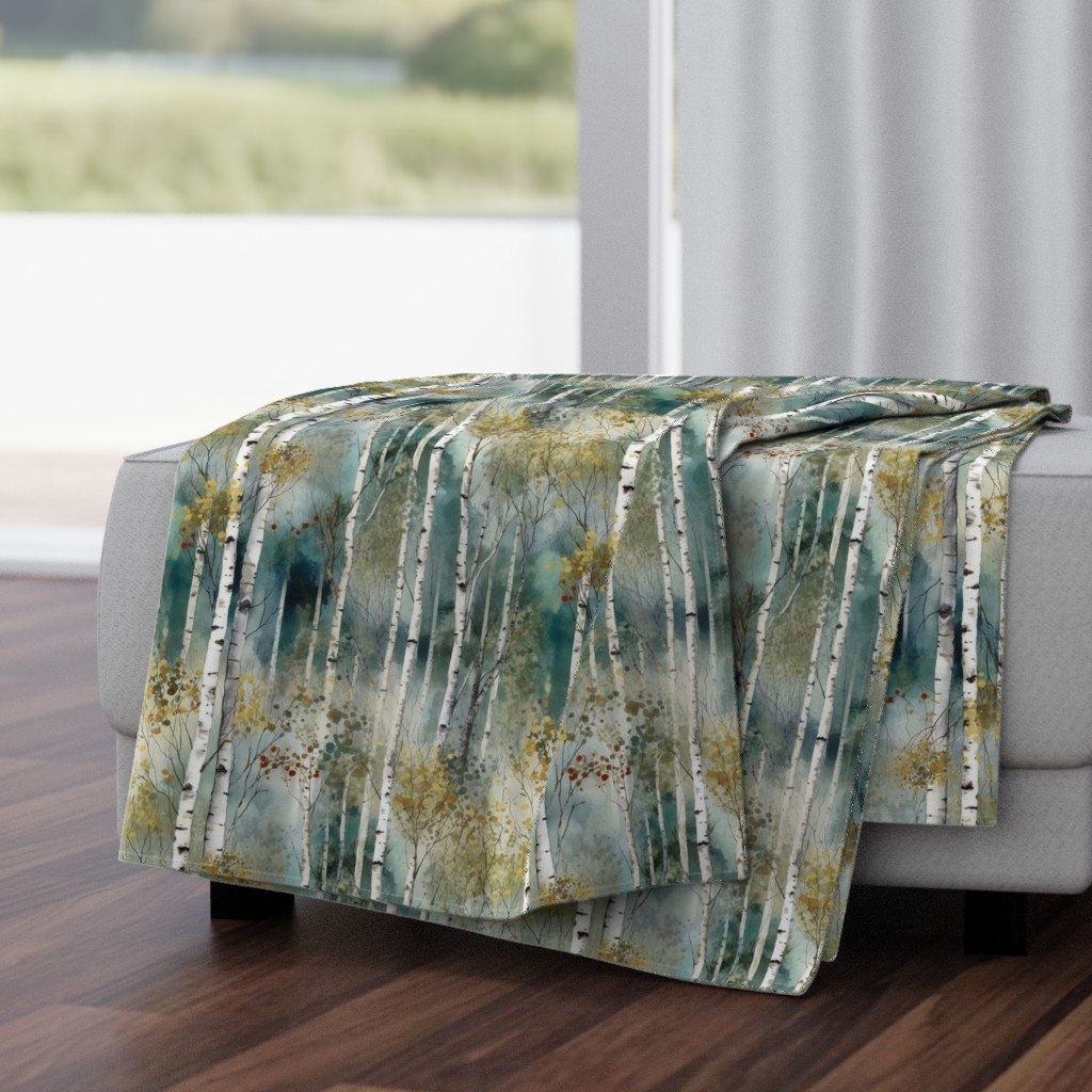 Smaller Endless Birch Tree Dreamscape Trees in Misty Forest Watercolor Throw Blanket Smaller Endless Birch Tree Dreamscape Trees in Misty Forest Watercolor Throw Blanket