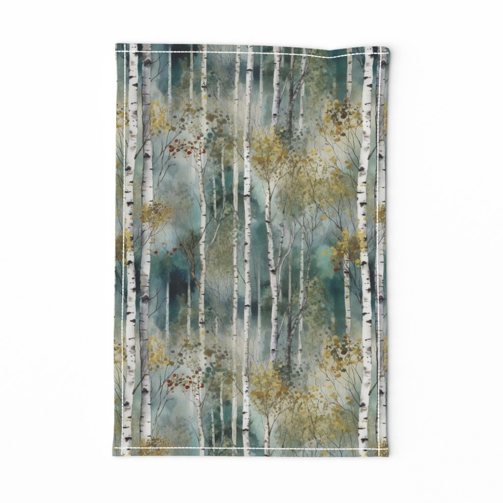 Smaller Endless Birch Tree Dreamscape Trees in Misty Forest Watercolor Tea Towel Smaller Endless Birch Tree Dreamscape Trees in Misty Forest Watercolor Tea Towel