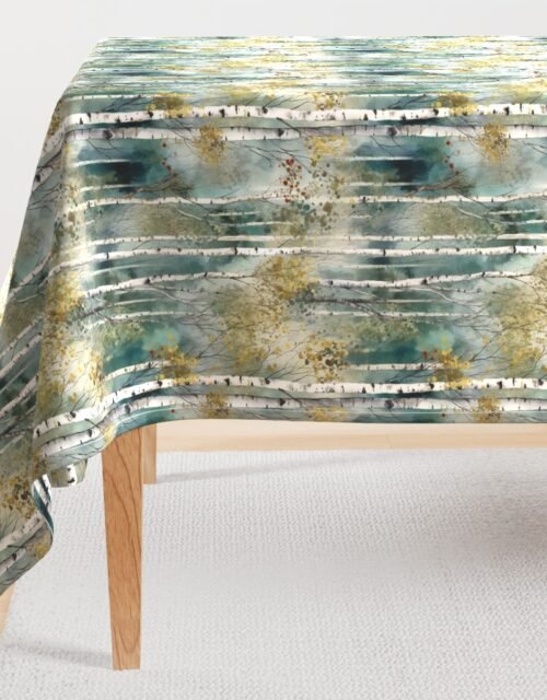 Smaller Endless Birch Tree Dreamscape Trees in Misty Forest Watercolor Rectangular Tablecloth