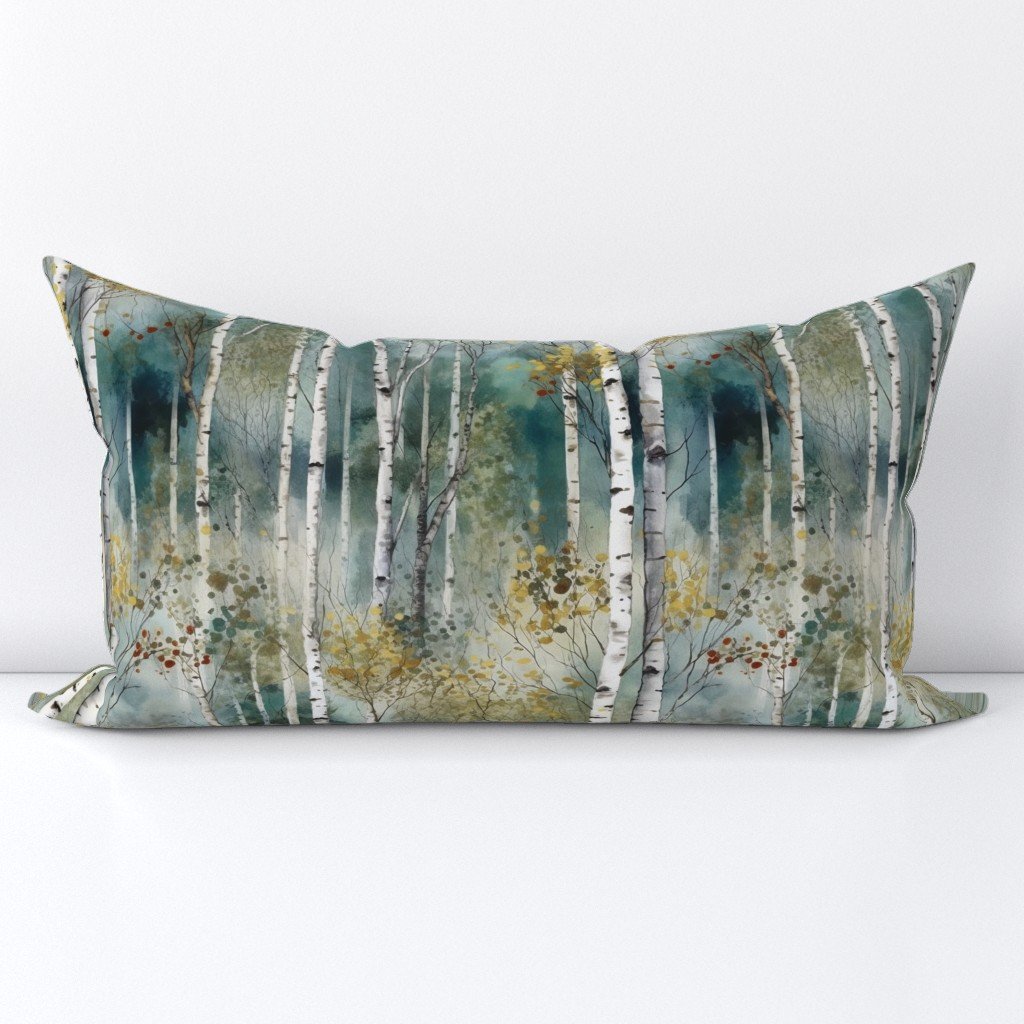 Smaller Endless Birch Tree Dreamscape Trees in Misty Forest Watercolor Lumbar Throw Pillow Smaller Endless Birch Tree Dreamscape Trees in Misty Forest Watercolor Lumbar Throw Pillow