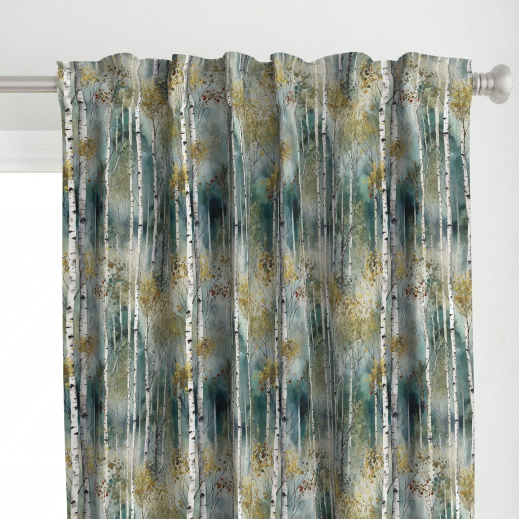 Smaller Endless Birch Tree Dreamscape Trees in Misty Forest Watercolor Curtains Smaller Endless Birch Tree Dreamscape Trees in Misty Forest Watercolor Curtains