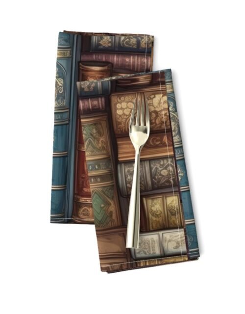 Stacked Bound Vintage Books on Library Book Shelf Dinner Napkins