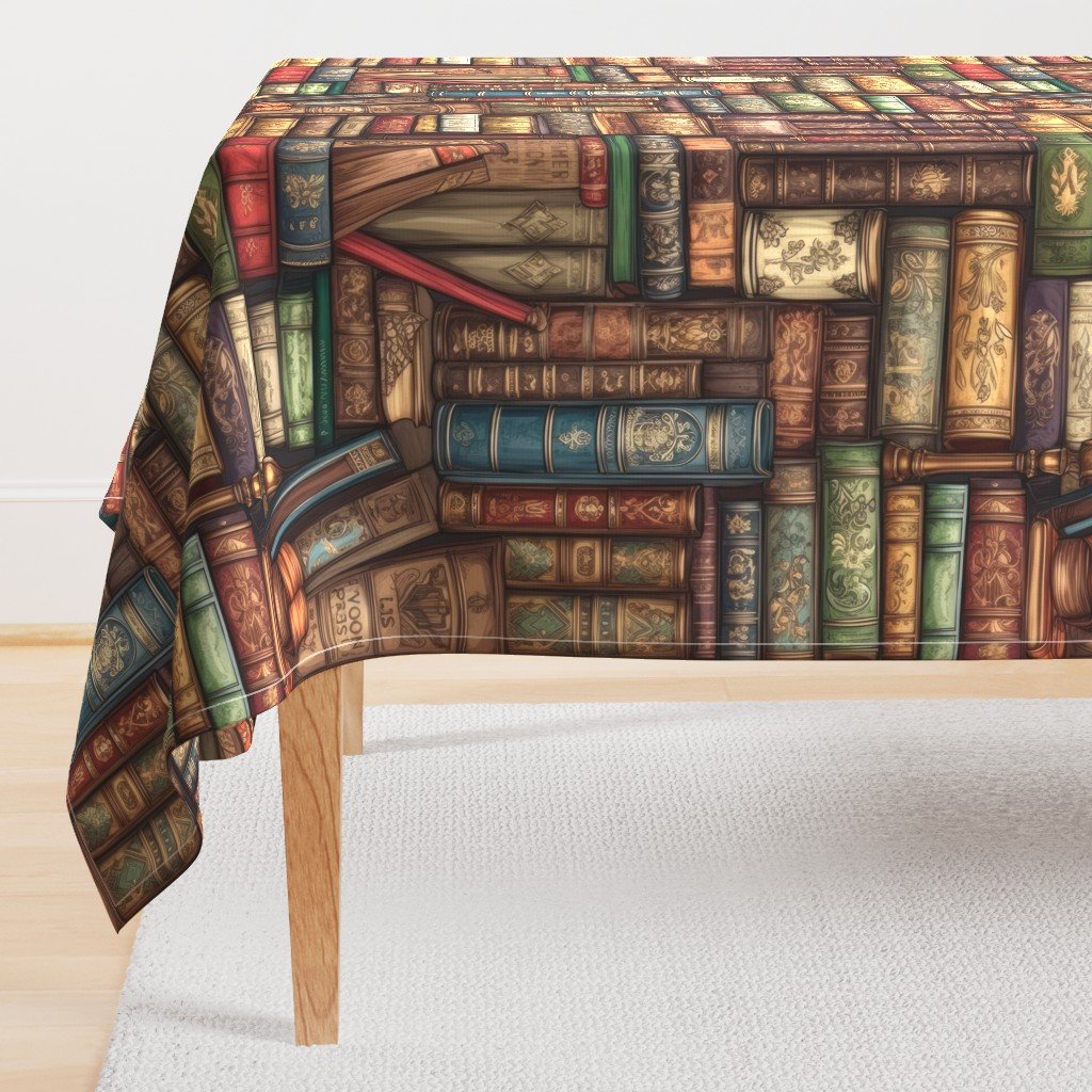 Stacked Bound Vintage Books on Library Book Shelf Rectangular Tablecloth Stacked Bound Vintage Books on Library Book Shelf Rectangular Tablecloth