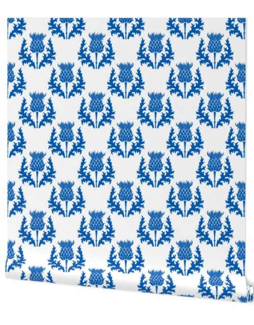 Large Scottish Flag Blue Thistle Flower of Scotland on White Wallpaper