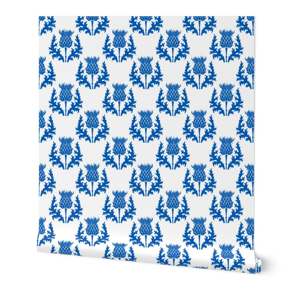 Large Scottish Flag Blue Thistle Flower of Scotland on White Wallpaper Large Scottish Flag Blue Thistle Flower of Scotland on White Wallpaper