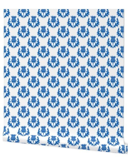 Small Scottish Flag Blue Thistle Flower of Scotland on White Wallpaper