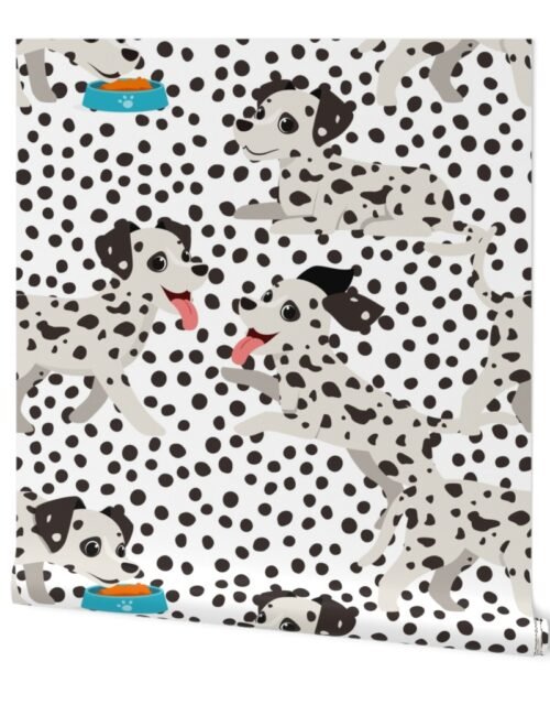 Jumbo Dalmation Pups with Black and White Spotted Fur Playing on Black Spotted Background Wallpaper