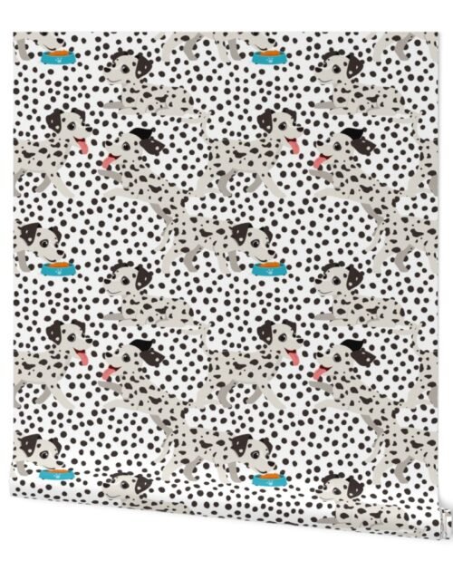Small Dalmation Pups with Black and White Spotted Fur Playing on Black Spotted Background Wallpaper
