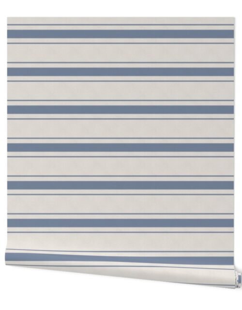 Wide Horizontal Stressed Blue Denim Mattress Ticking Wallpaper