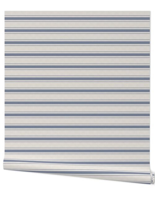 Narrow Horizontal Stressed Blue Denim Mattress Ticking Wallpaper