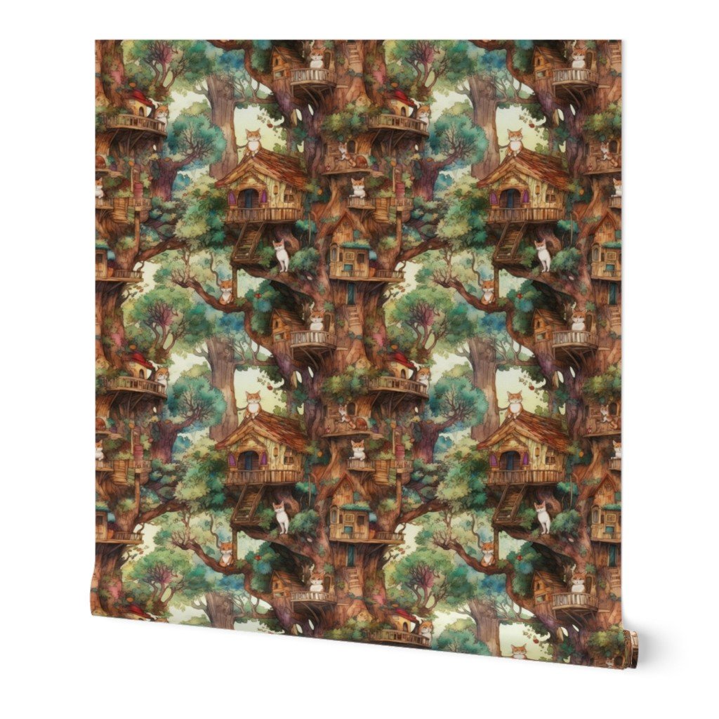Tree Cat Village with Tree Houses Wallpaper Tree Cat Village with Tree Houses Wallpaper