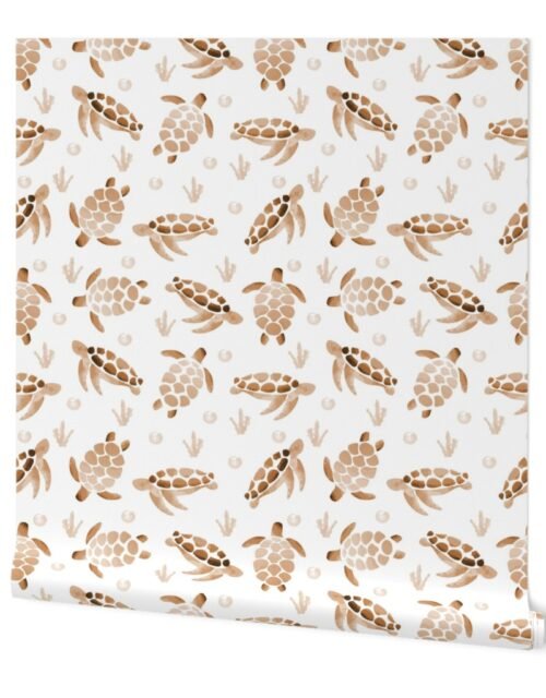 Brown Sepia Ombre Watercolor Sea Turtle Print Wallpaper
