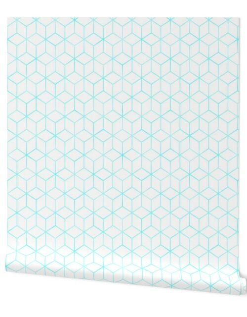 Aqua and White Faux Metallic Silver Art Deco 3D Geometric Cubes Wallpaper Aqua and White Faux Metallic Silver Art Deco 3D Geometric Cubes Wallpaper