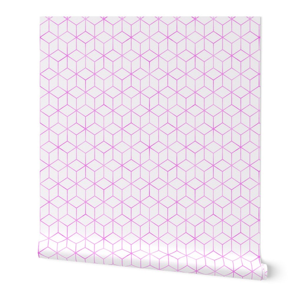 Pink and White Faux Metallic Silver Art Deco 3D Geometric Cubes Wallpaper Pink and White Faux Metallic Silver Art Deco 3D Geometric Cubes Wallpaper