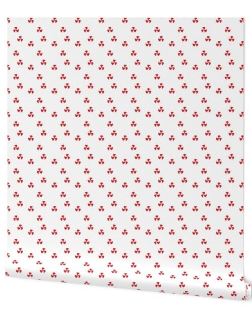Peppermint Swirls  in Red and White Scattered Randomly on White Wallpaper