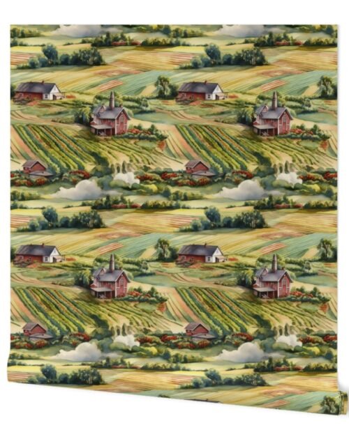 Summer Farm Landscape Watercolor Wallpaper