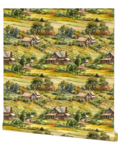 Summer Farm Landscape Watercolor Wallpaper