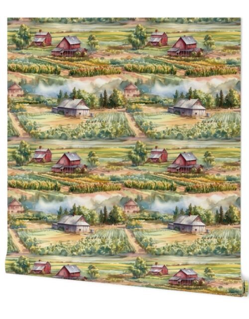 Summer Farm Landscape Watercolor Wallpaper