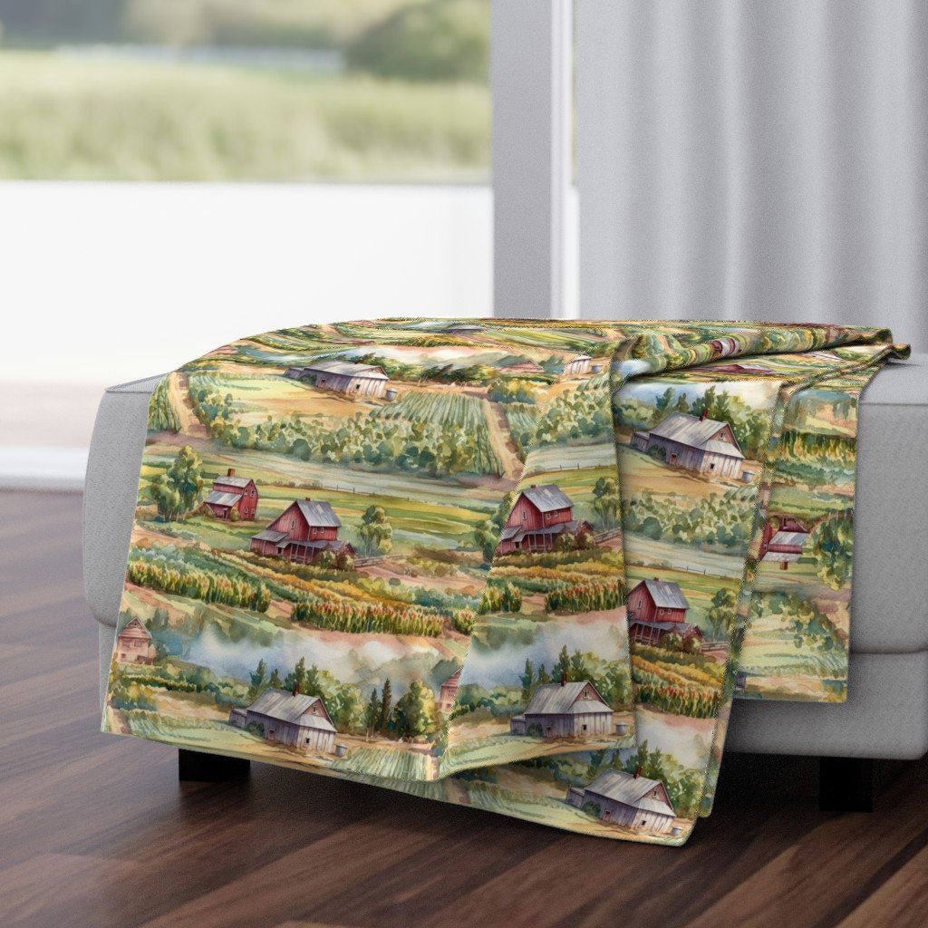 Summer Farm Landscape Watercolor Throw Blanket Summer Farm Landscape Watercolor Throw Blanket