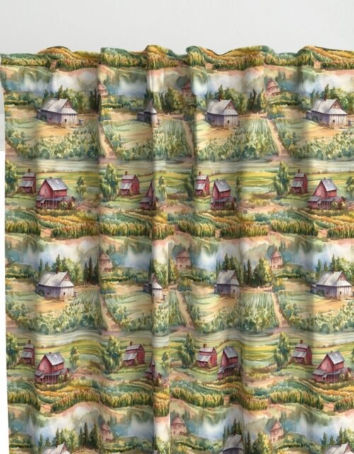 Summer Farm Landscape Watercolor Curtains