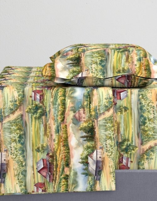 Summer Farm Landscape Watercolor Sheet Set