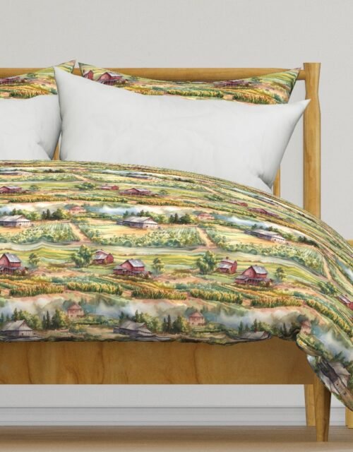 Summer Farm Landscape Watercolor Duvet Cover