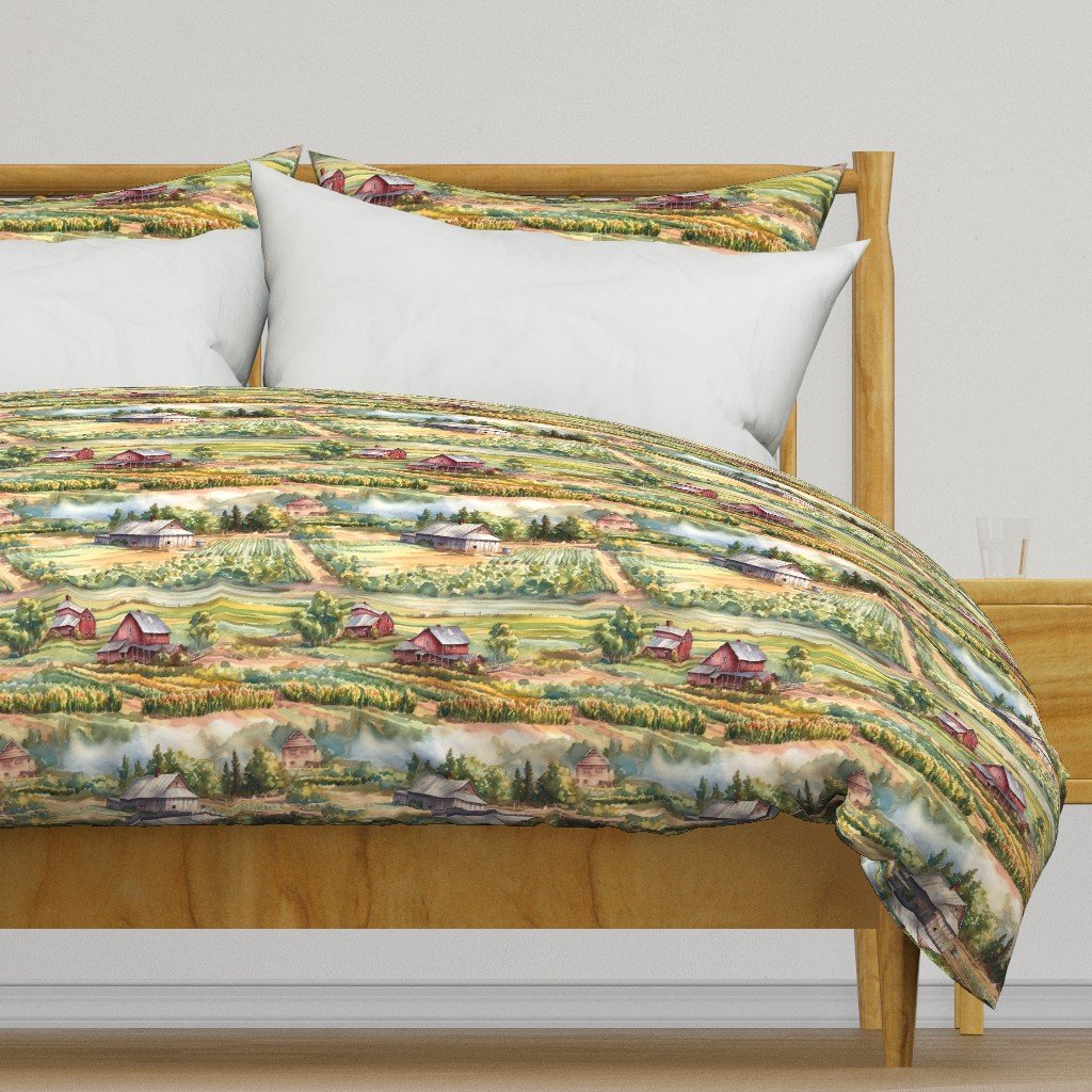 Summer Farm Landscape Watercolor Duvet Cover Summer Farm Landscape Watercolor Duvet Cover