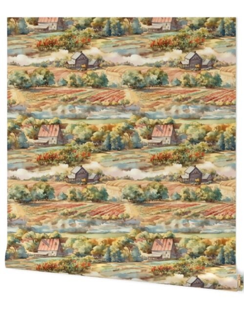 Summer Farm Landscape Watercolor Wallpaper