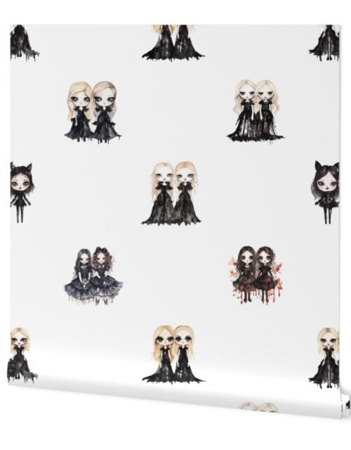 6 inch Big-Eyed Evil Doll Twins in Black Wallpaper